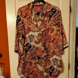 Zara Red and Black Patterned Blouse